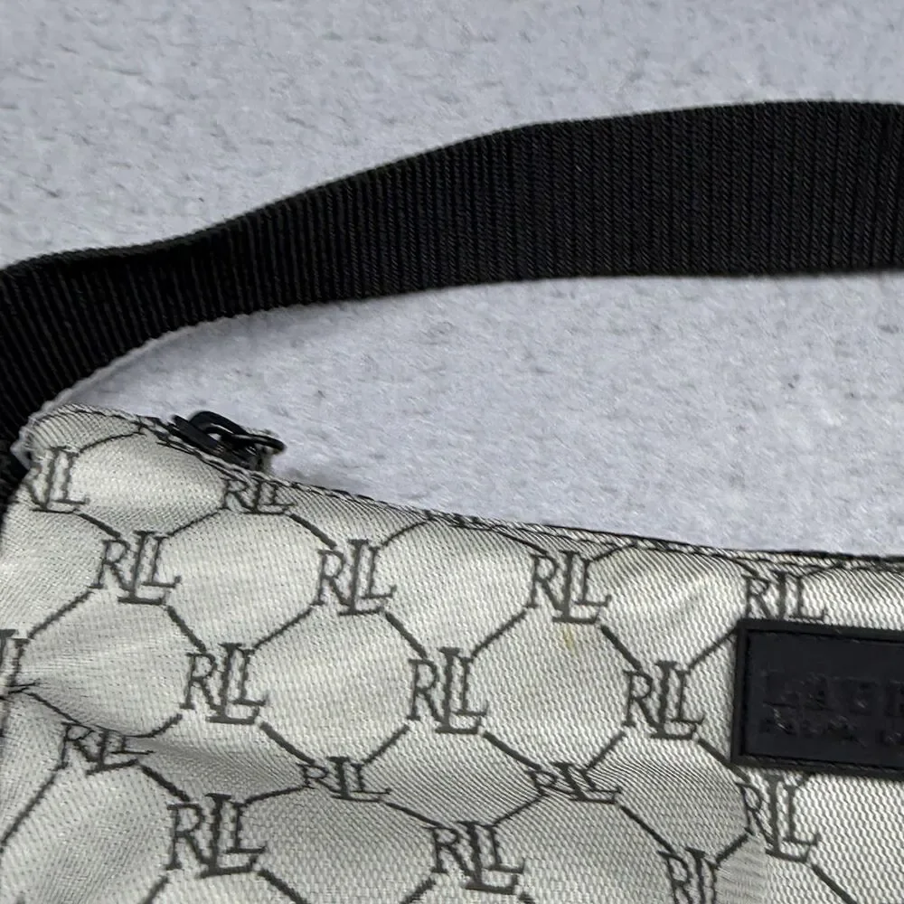 Lauren Ralph Lauren Monogram Nylon Shoulder Bag Beige Tan Baguette Purse